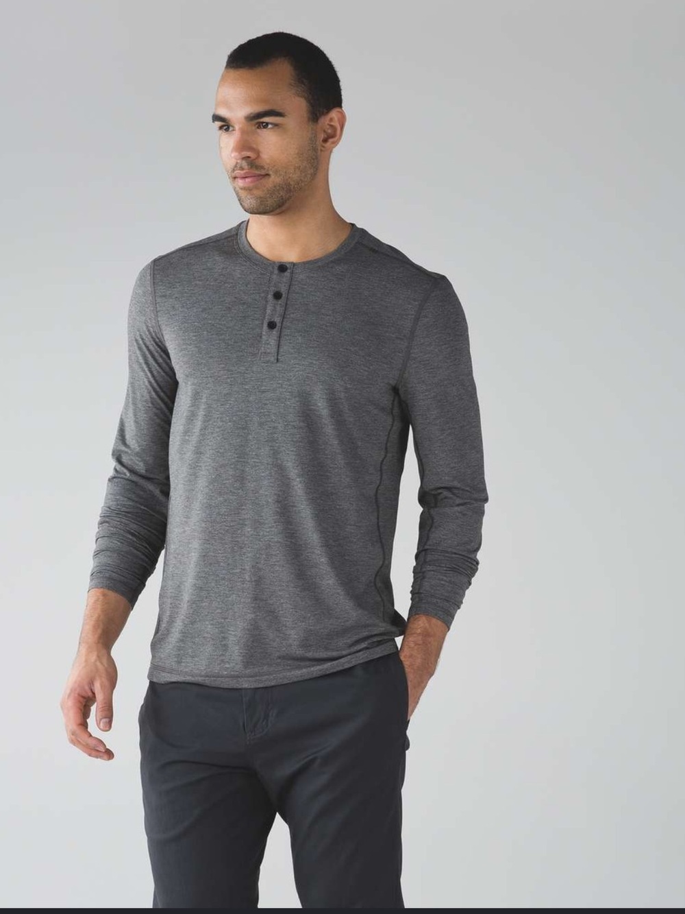 Lululemon Henley Metal Vent Long Sleeve Gray Heather Top , Medium